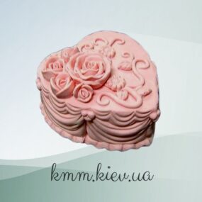 Силиконовая форма люкс Сердечко торт 2 Розы 3D