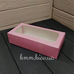 Коробка с окном Розовая в белый горошек 200х100х50мм