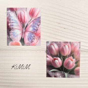 Открытка бирка Тюльпаны и бабочка 